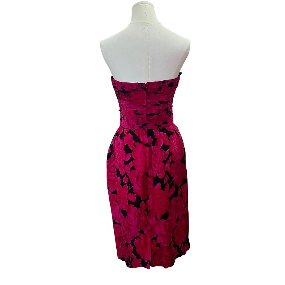 Vintage Rickie Freeman Teri Jon Silk Brocade Strapless Dress Set Fuchsia Black 6